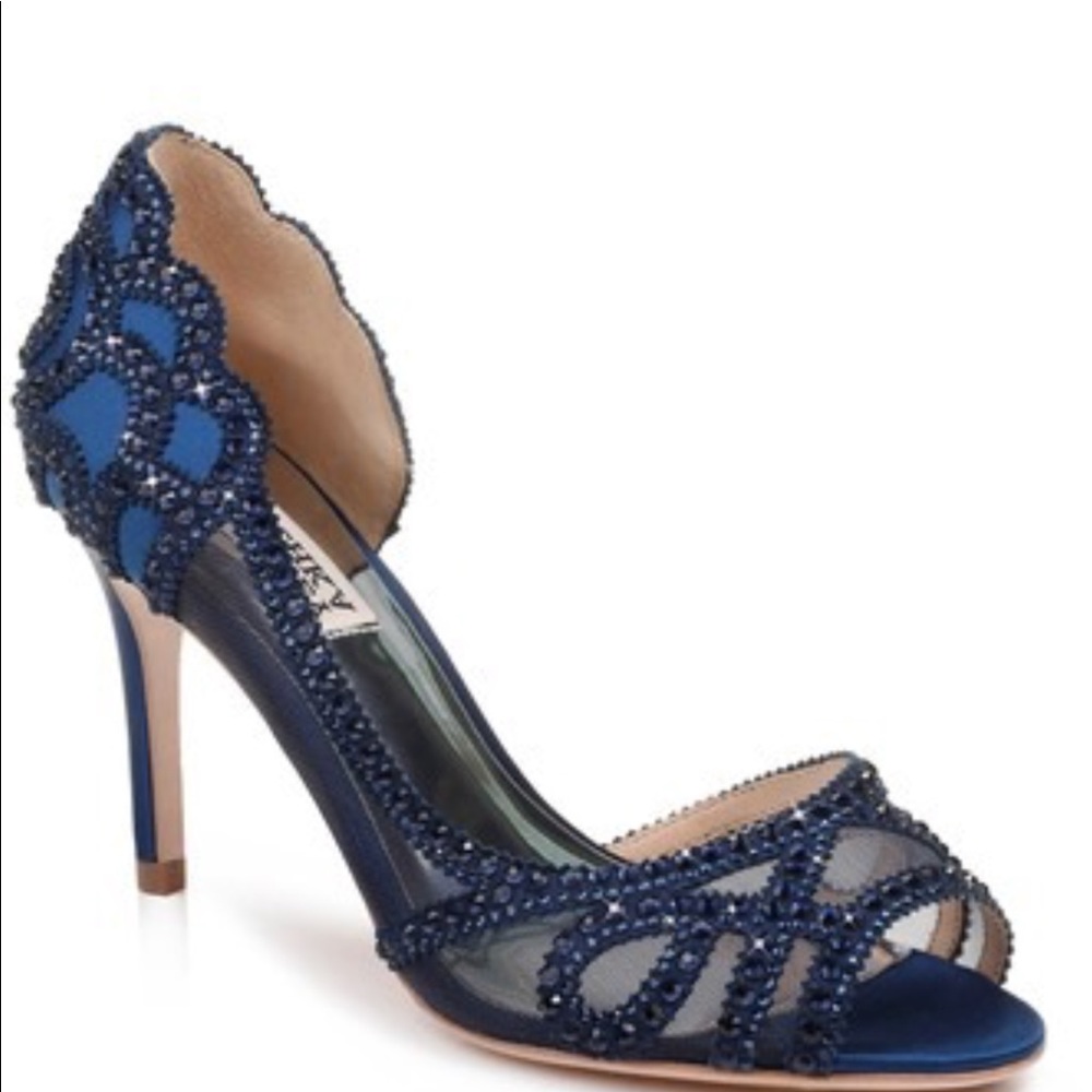 Size 8 Badgley Mischka Marla Navy Satin Pumps